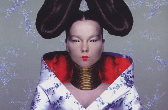 A screen grab of Bjork's 1997 "Homogenic" album cover designed by Nick Knight, where the artist is styled and dressed by Alexander McQueen. 