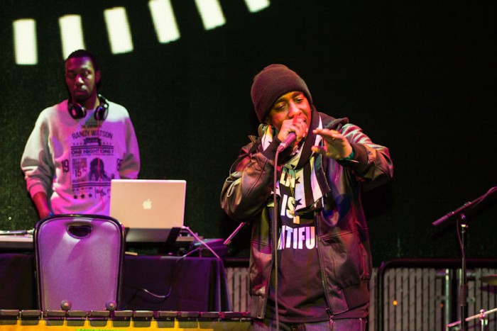 Seattle hip hop artist Draze performs at the EMP's Black History Month Kickoff on Saturday. (Photo by Jama Abdirahman)