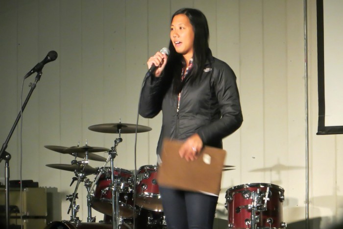 Sarah Chen speaks to students in Asian American InterVarsity. (Photo courtesy of Sarah Chen)