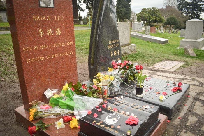 Bruce Lee is buried in Lake View Cemetery next to his son Brandon, who died in 1993. (Photo by Chetanya Robinson)