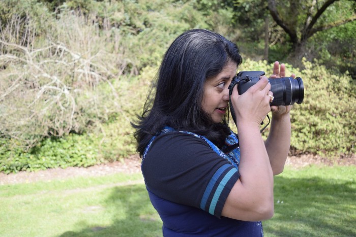 Sudeshna Sen takes photos in the Arboretum in Seattle, Wash. while doing site location research for an upcoming video project involving her son’s school. (Photo by Rayna Stackhouse)