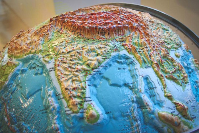 The Indian subcontinent on a 3D globe at the Seattle Public Library. The Seattle metro areas South Asian population grew 173% between 2000 and 2010. (Photo from Flickr by J Brew)