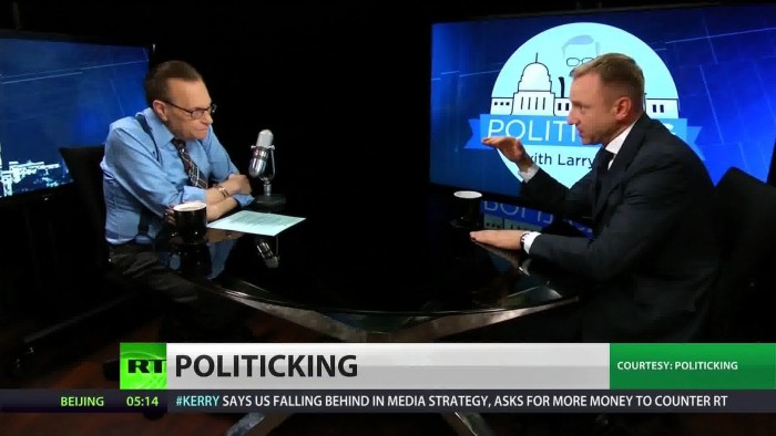 Talk show legend Larry King hosts the show PoliticKING on 'RT' (aka 'Russia Today') a cable TV network funded by the Russian government. 