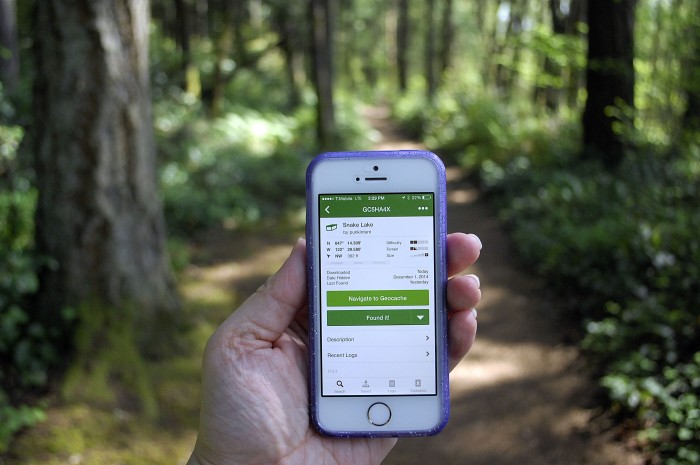 Geocaching is a world-wide treasure hunt using a GPS device or smart phone app. There are over 2.5 million geocaches hidden around the globe, especially in Europe and here in the Northwest. (Photo by Joanna M. Kresge)