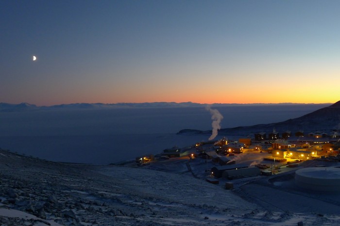 Overlooking McMurdo Station in Antarctica — where the sun never rises this time of year. (Photo by Nasko Abadjiev)