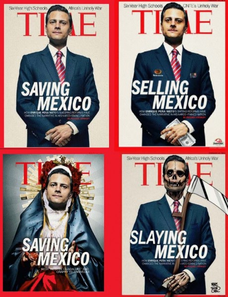 A compilation of spoofs of the Feb. 2014 Time Magazine cover touting President Enrique Peña Nieto's reforms.