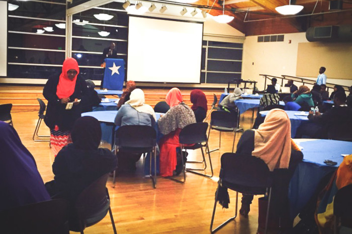 East African community members meet at the New Holly Gathering Center in an event aimed to get adults and youth talking to each other. (Photo courtesy of Ubah Warsame)