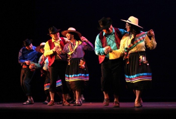 Dancers of Grupo Violeta Parra, a Chilean dance group formed in Seattle, take the stage at Moore Theater. (Photo by Jane Koh)