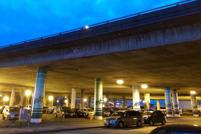 Underneath the I-5 bridge, dividing the East and West precincts, is an encampment hotspot. (Photo by Sidney Sullivan)