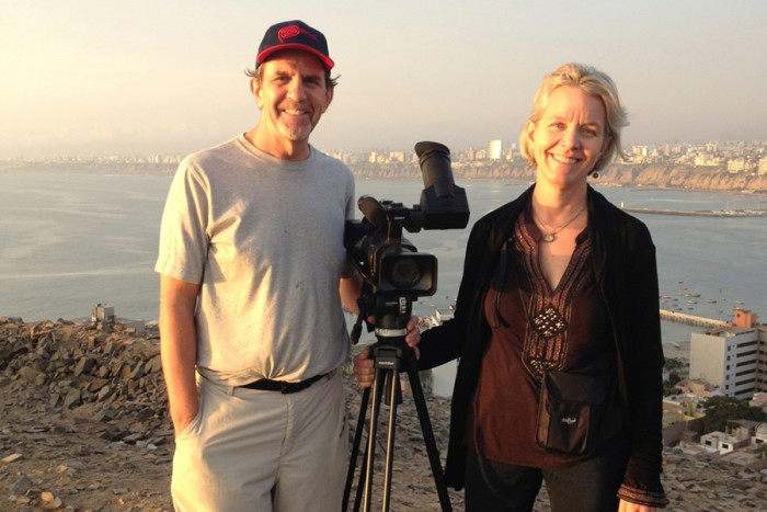 Husband-and-wife filmmakers Rustin Thompson and Ann Hedreen on a viewpoint near Lima. (Photo courtesy of Ann Hedreen)