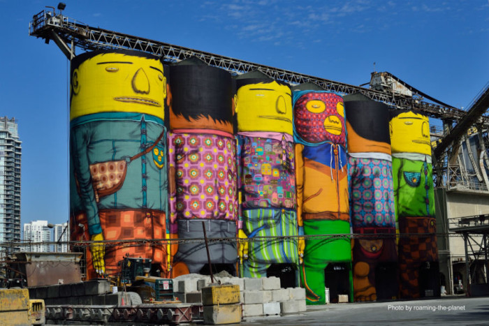 The “Giants” mural on the Granville Island grain pier in Vancouver, B.C. could be inspiration for a mural on Seattle's Pier 86. (Photo from Flickr by roaming-the-planet)