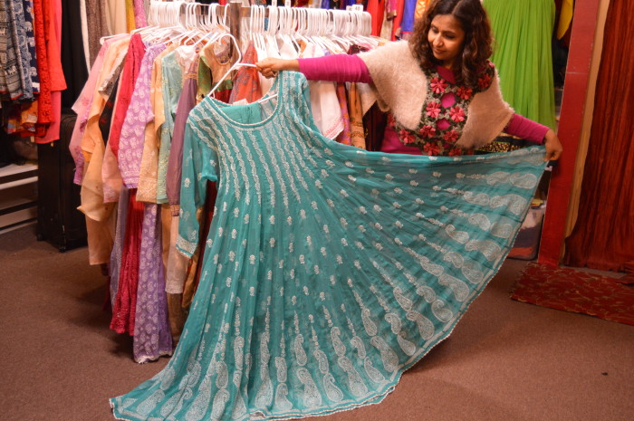 Menka Soni, head designer and CEO of Ravishing Marketplace, works with women in India to produce clothing made using Chikan embroidery thats sold both in Indian and out of her store in Redmond. (Photo by Kennedy Wirth)
