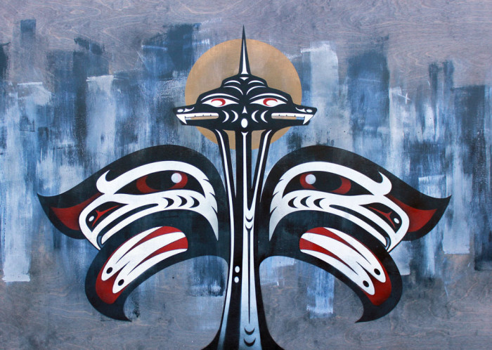 "Our Home" by <a href="http://eighthgeneration.com/">Louie Gong</a> (Nooksack), 2015.