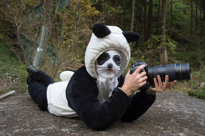 Vitale in her urine-scented panda suit. (Courtesy photo)