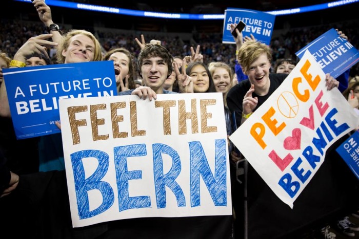 Young Bernie Sanders supporters rallied at Key Arena on Sunday. (Photo by Alex Garland)