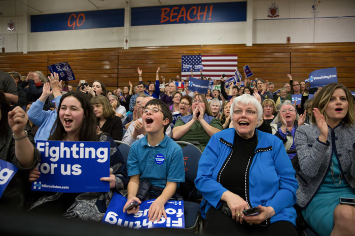 Supporters of Hillary Clinton packed Rainier Beach High School's gym this week. (Photo by Alex Garland)