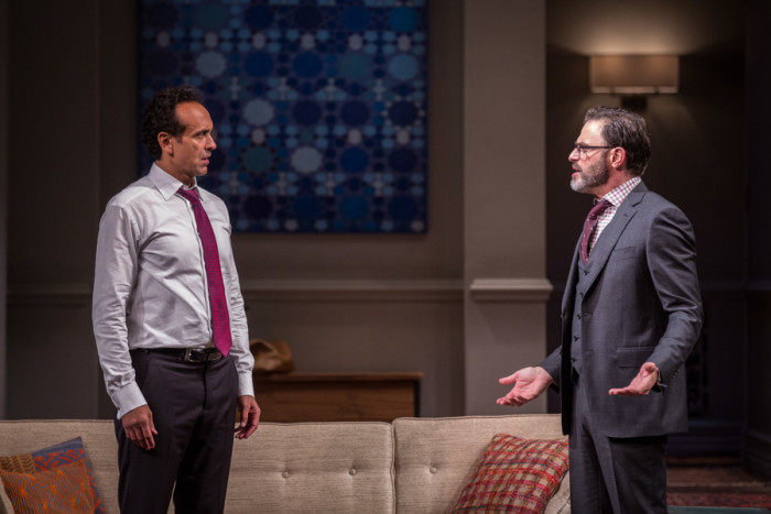 Bernard White plays Amir and J. Anthony Crane plays Isaac in the Seattle Rep's production of Disgraced. (Photo by Liz Lauren)