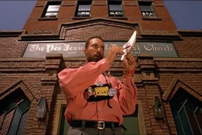 Roger G. Smith as Smiley in Spike Lee's "Do the Right Thing." Screenshot from MetaCafe.com clip. 