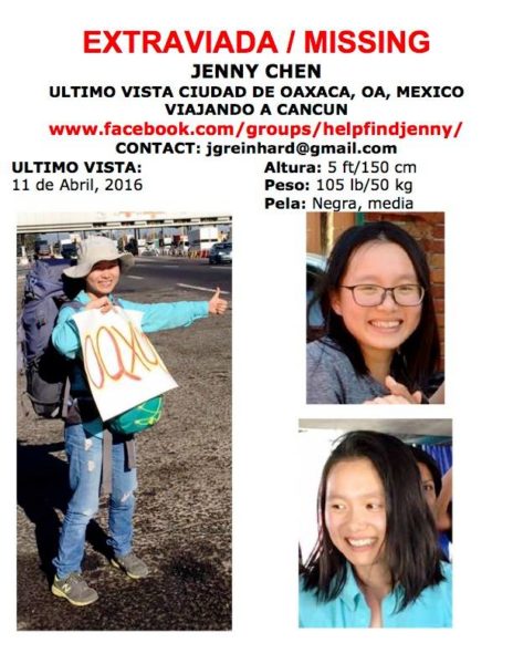 Help Find Jenny poster, circulated after Seattle resident Jenny Chen went missing abroad in Mexico