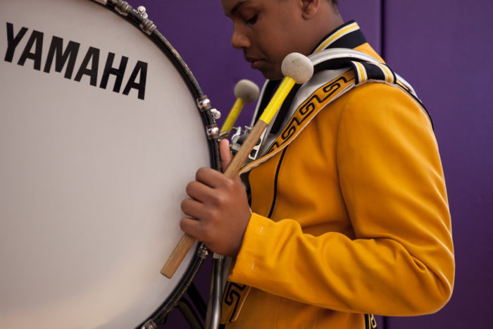 A member of Lincoln High SchoolÕs Junior Varsity drumline team prepares to perform at Garfield High SchoolÕs 8th Annual Bulldog Drumline Expo (BDX) on Saturday, May 28, 2016. The Garfield High School BDX is the largest drumline competition in Washington State. (Photo by Jovelle Tamayo)