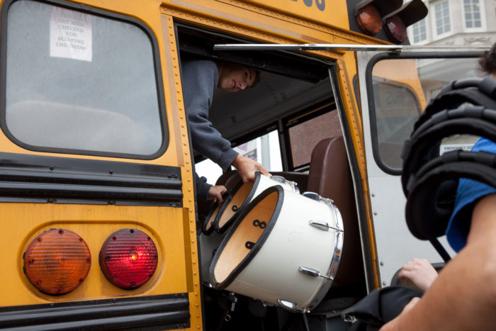 Ingraham High School drumline members unload equipment before competing at Garfield High SchoolÕs 8th Annual Bulldog Drumline Expo (BDX) on Saturday, May 28, 2016. The Garfield High School BDX is the largest drumline competition in Washington State. (Photo by Jovelle Tamayo)