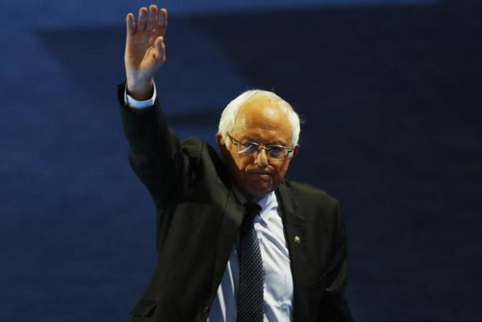 Senator Bernie Sanders leaving the stage after addressing the Democratic National Convention. (Photo from Reuters / Scott Audette)
