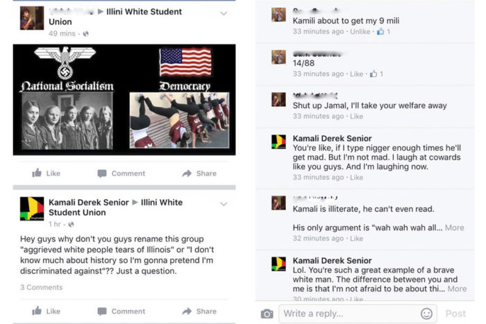 The author's Facebook interactions with the University of Illinois "White Student Union" page users. 