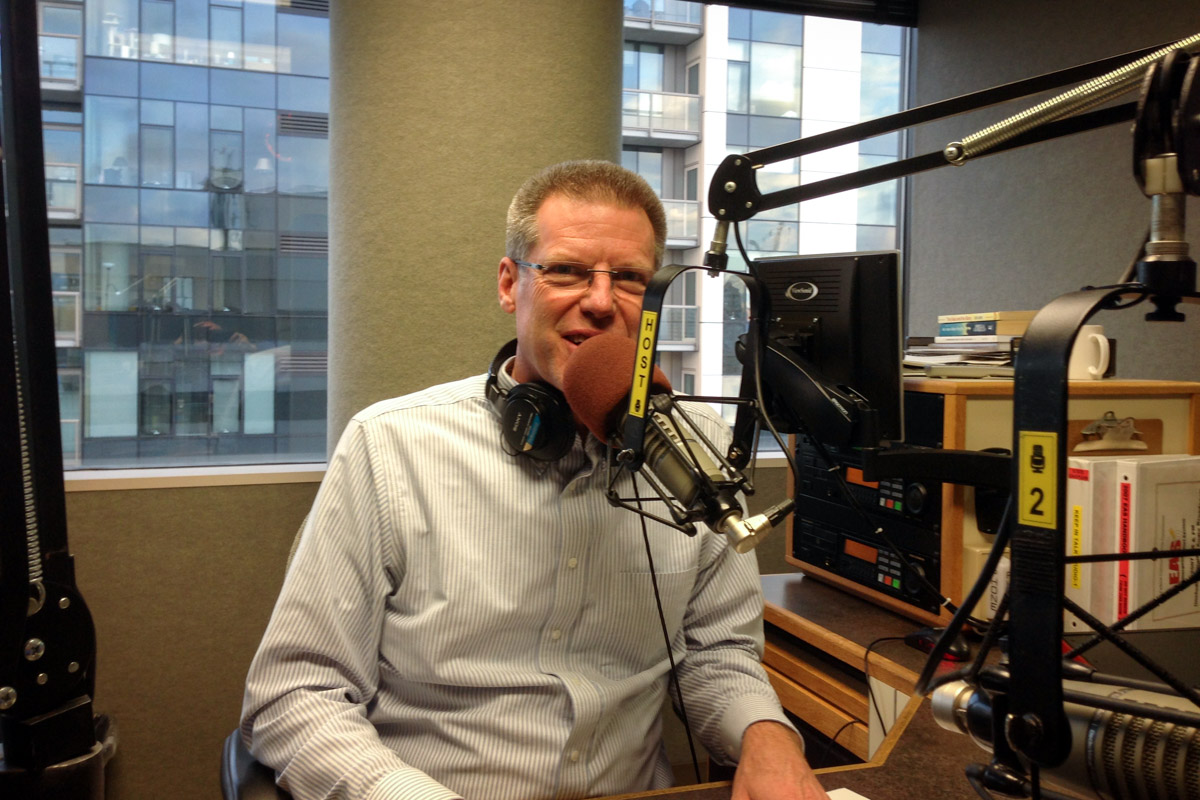 Joseph Castleberry, president of Northwest University, in an interview with Spanish-language KNTS Radio Luz in Seattle (Courtesy photo by Chuck Olmstead)