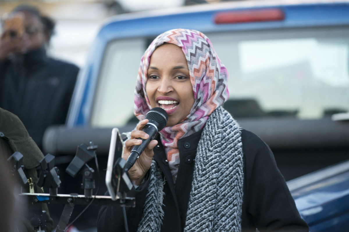 Rep. Ilhan Omar, D-Minn., speaking at a worker protest against Amazon in Shakopee, Minnesota on Dec. 14, 2018. (Photo by Fibonacci Blue via Flickr)